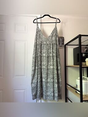 No Label Sage white floral cotton handmade surplice sleeveless midi sundress